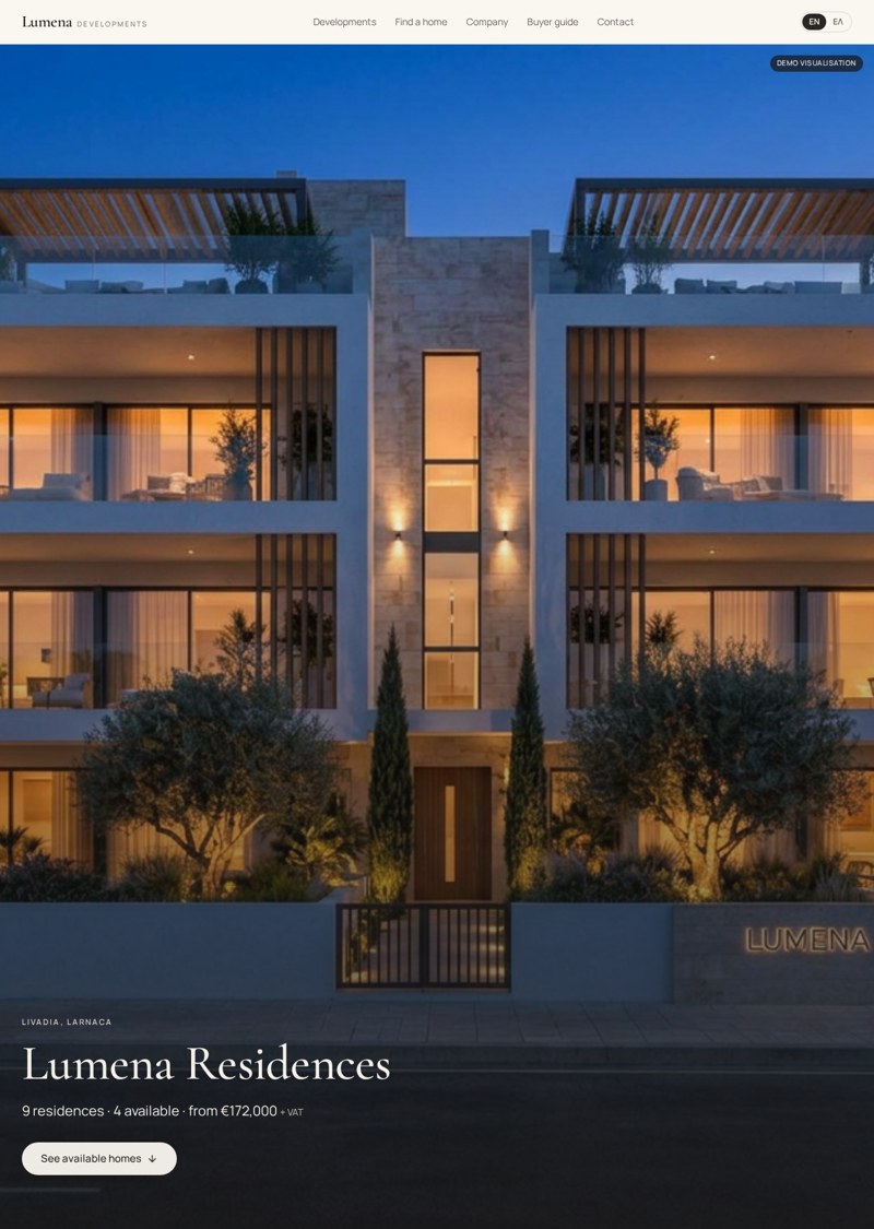 Lumena Developments concept website showing Lumena Residences
